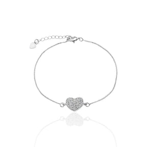 Pulseira Coração com Zircônias Cravejado em Prata 925
