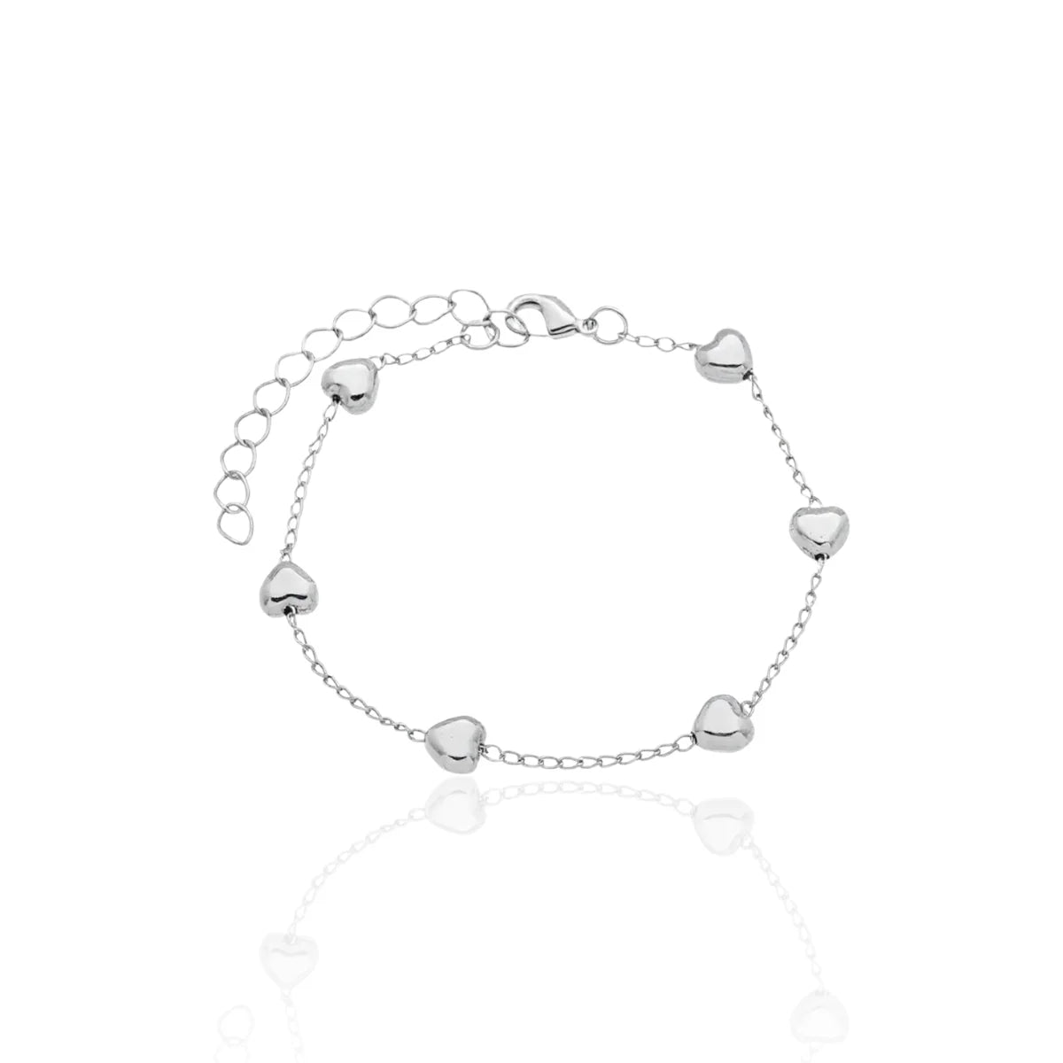 Pulseira Corrente Fina com Corações Polidos em Prata 925