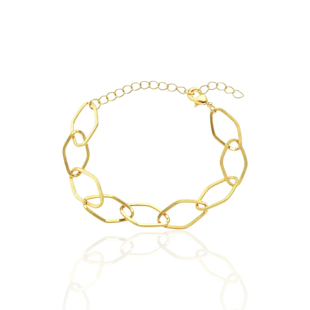 Pulseira Elos Geométricos Vazados Banhada a Ouro 18K