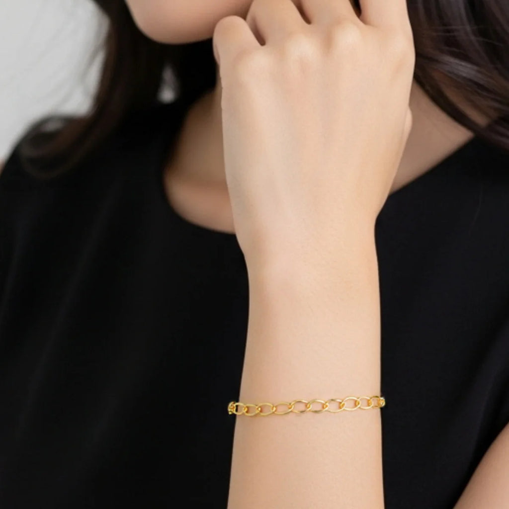 Pulseira Elos Geométricos Vazados Banhada a Ouro 18K