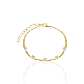 Pulseira Fita Cinco Zircônias Cravejadas Banhado a Ouro 18K