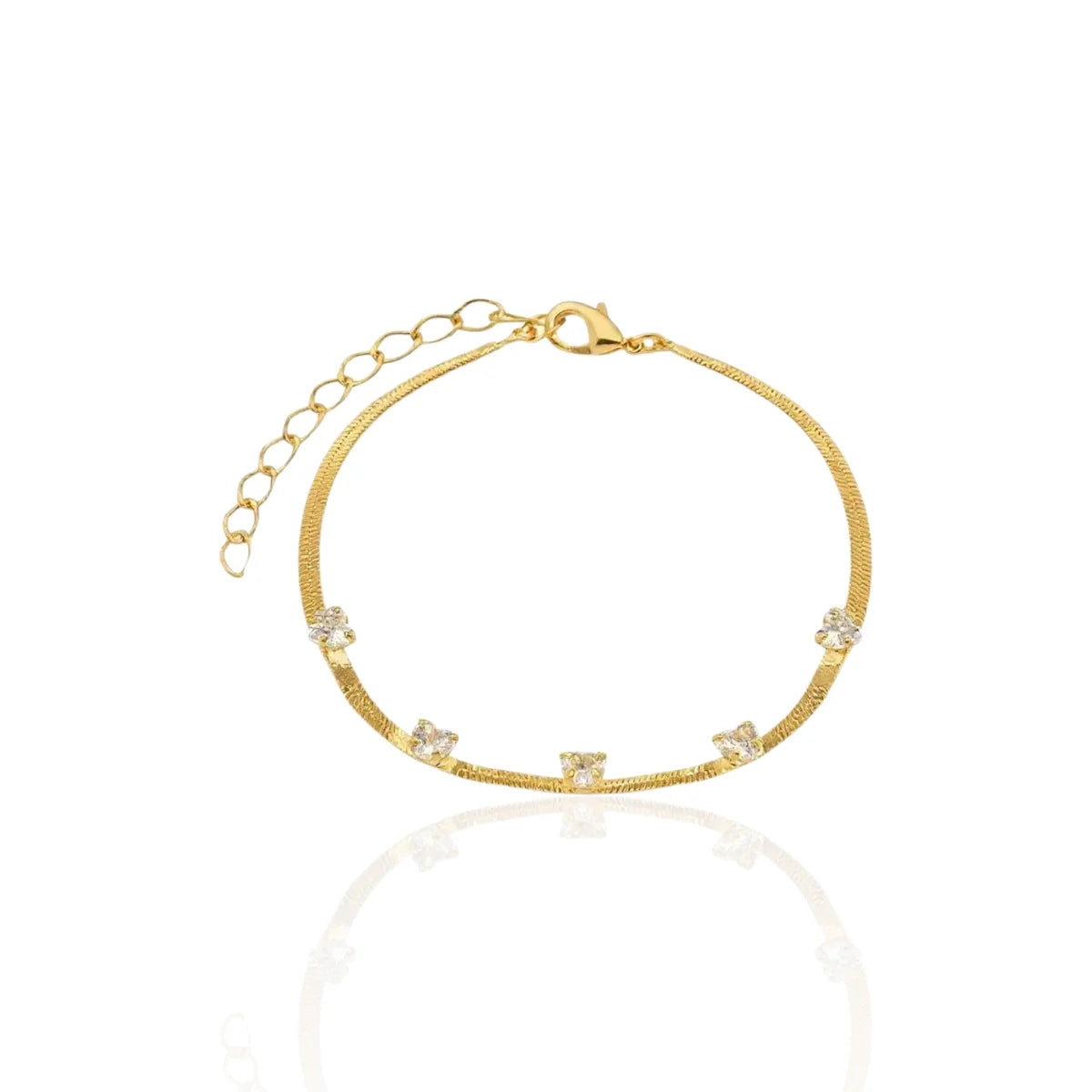 Pulseira Fita Cinco Zircônias Cravejadas Banhado a Ouro 18K
