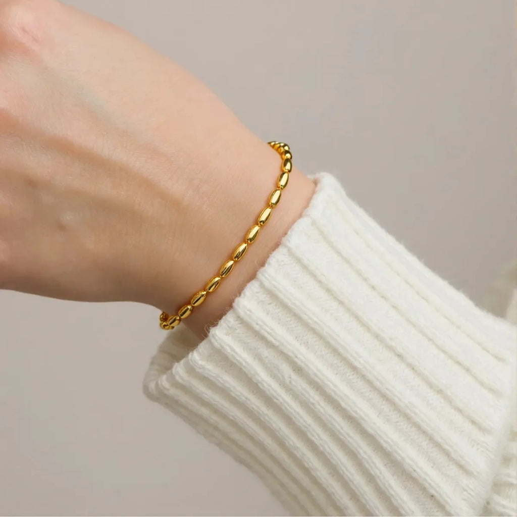 Pulseira Gomos de Elos Ovais Lisos Banhada em Ouro 18K