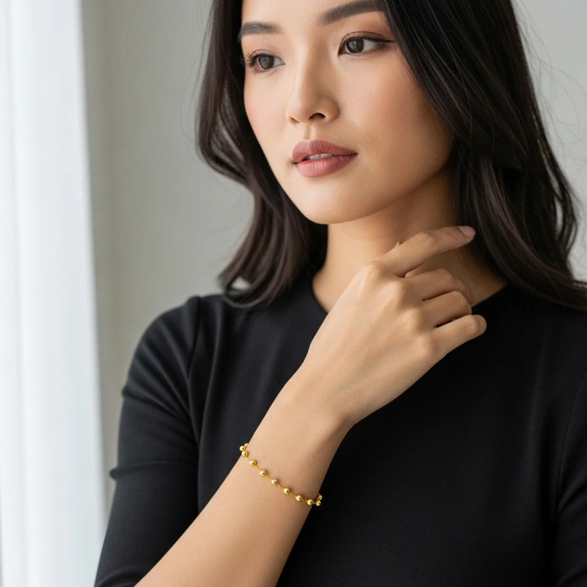 Pulseira Lisa Bolinhas Infinitas Moderna Banhado a Ouro 18K