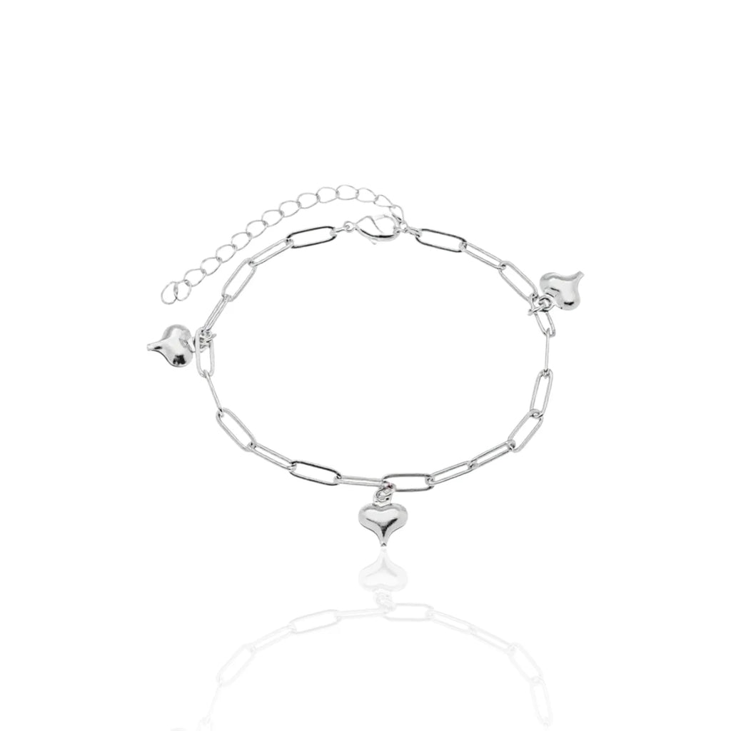 Pulseira Lisa Elos Três Corações Moderna em Prata 925