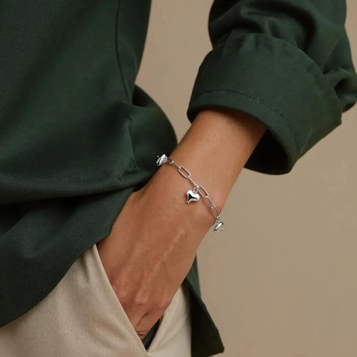 Pulseira Lisa Elos Três Corações Moderna em Prata 925