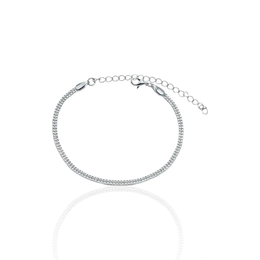 Pulseira Malha Veneziana com Detalhes Finos em Prata 925