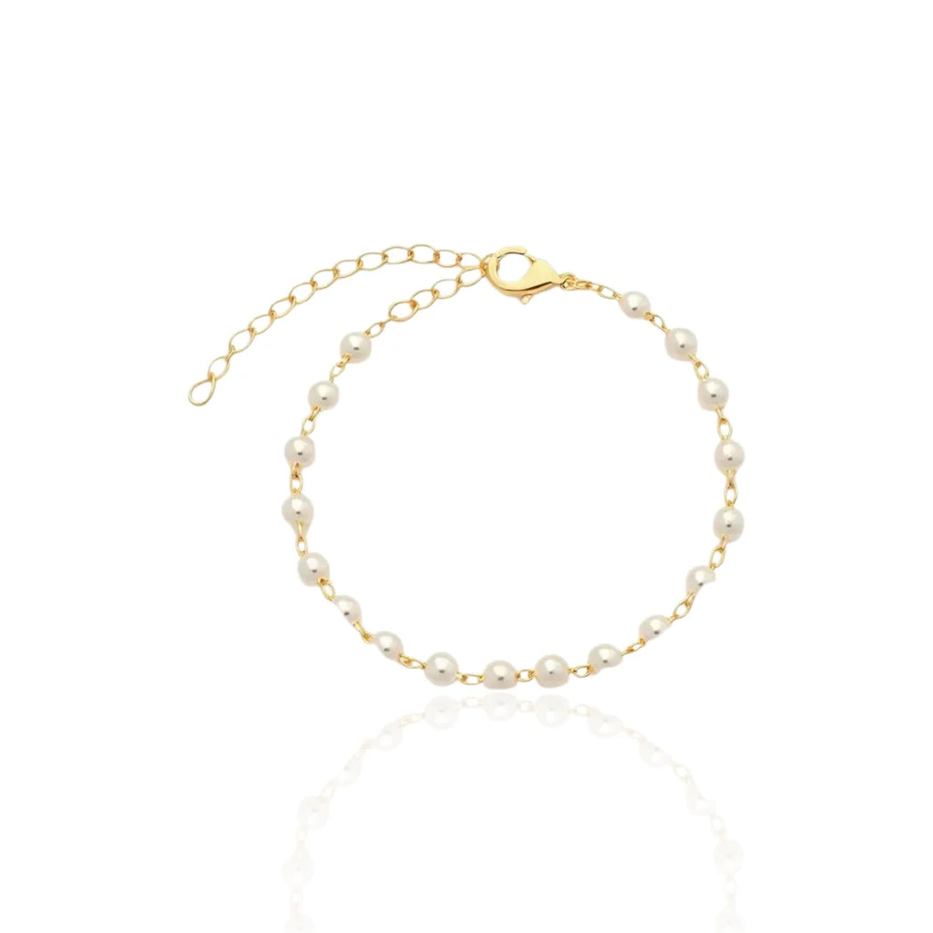 Pulseira Pérolas Pequenas Clássica Banhada a Ouro 18K
