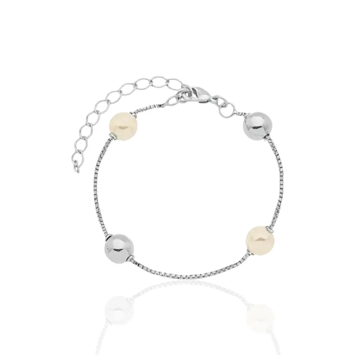 Pulseira Quatro Esferas Pérola Alternadas em Prata 925