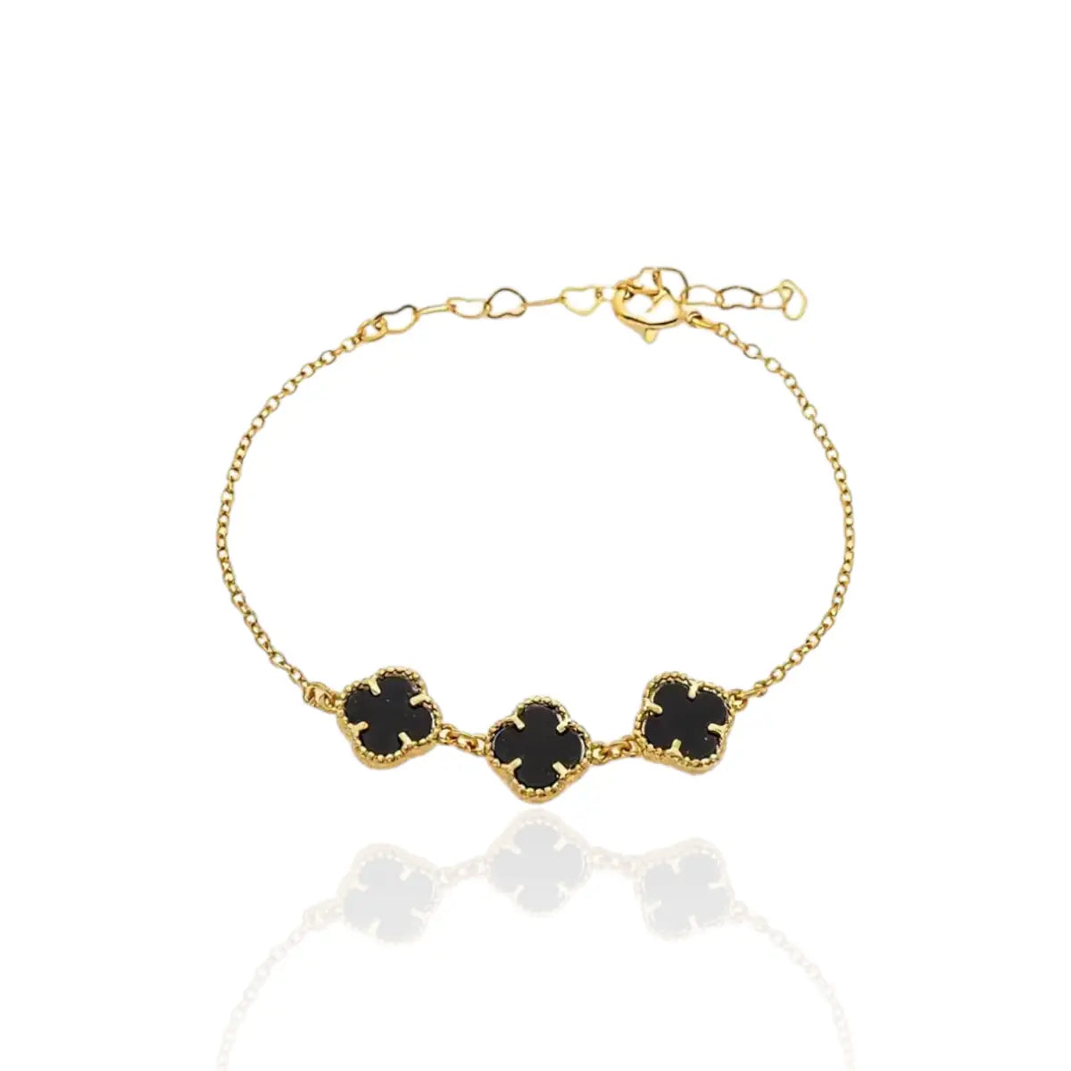 Pulseira Trevo de Quatro Folhas Ônix Banhada a Ouro 18K