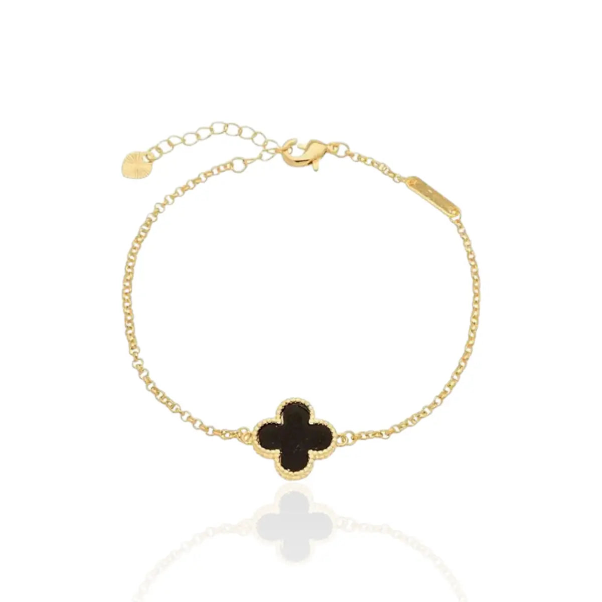 Pulseira Trevo de Quatro Folhas Singular Ônix Banhada a Ouro 18K
