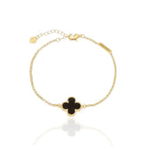 Pulseira Trevo de Quatro Folhas Singular Ônix Banhada a Ouro 18K