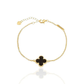 Pulseira Trevo de Quatro Folhas Singular Ônix Banhada a Ouro 18K