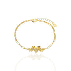 Pulseira Ursinhos com Coração Cravejado Banhada a Ouro 18K